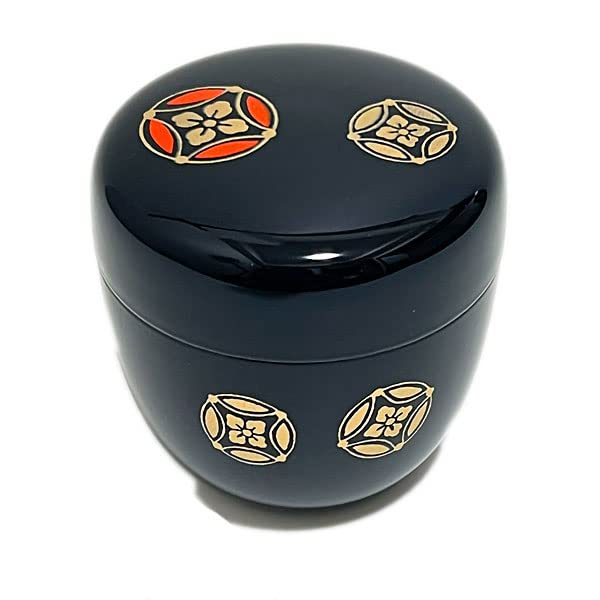 

Предметы для чайной церемонии, смола, черное уретановое покрытие, дизайн клоазонне маки-э, чайница среднего размера, сделано в Японии, в бумажной коробке