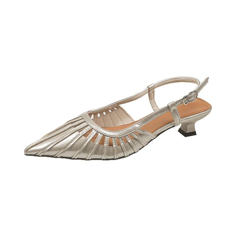 Summer new fashion pointed head hollow bag head half slippers women's stiletto high heels sandals