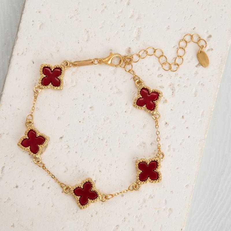 EVISPOL New Stainless Steel Single-Sided Lucky Clover Bracelet for Women Gold Plated Fashion Flower Versatile Jewelry Gift