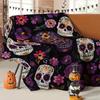 1pc Halloween Creative Skull Floral Print Flannel Blanket Suitable for Bed Sofa Office and More Soft Warm Halloween Gift Decoration