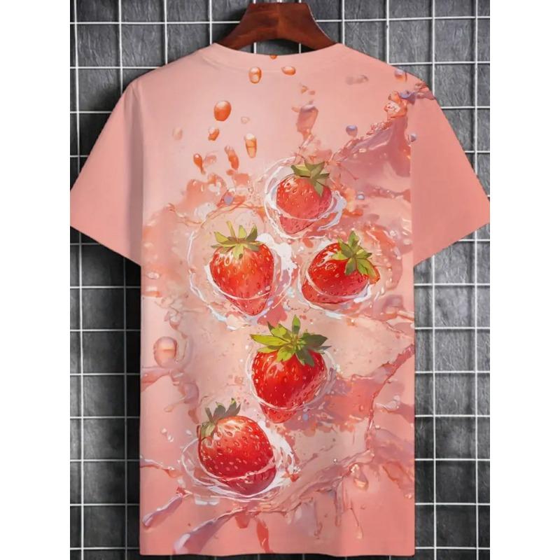 Men's 3D Printed Full Colorful Fruit Image Pattern T-shirt Humorous Digital Printed Short Sleeved T-shirt Breathable Polyester Round Neck Casual
