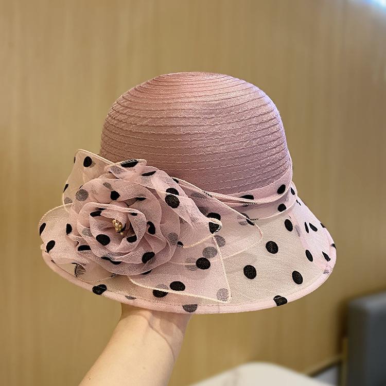 Hat temperament elegant flower bucket hat British summer new breathable versatile basin hat top hat