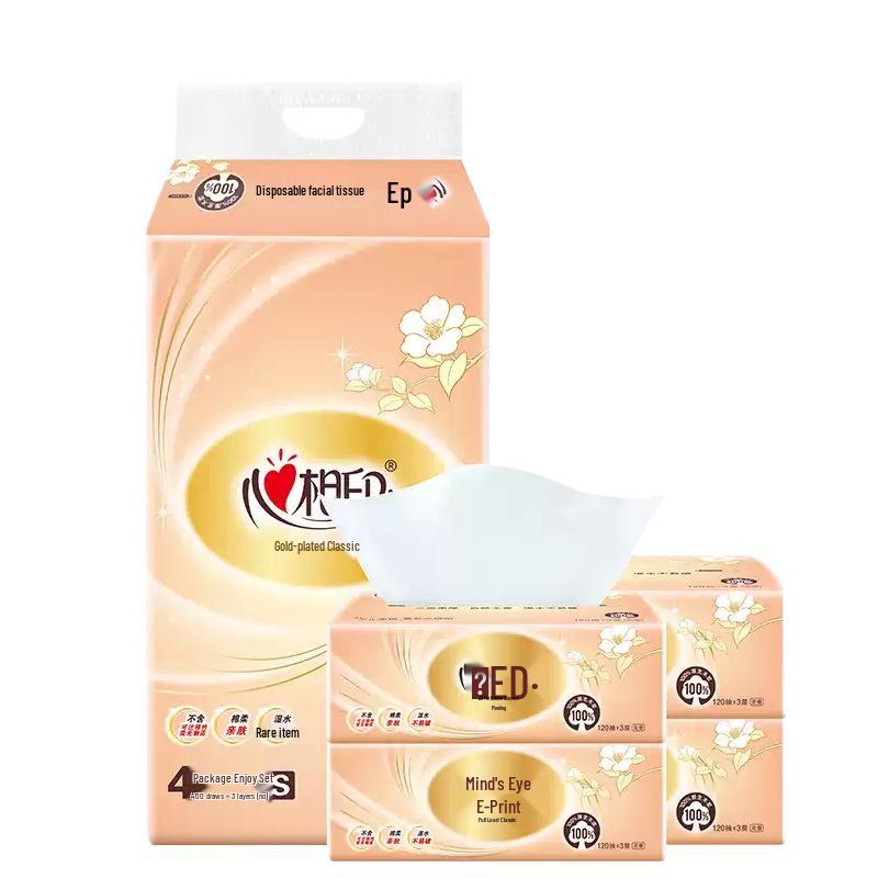 Xin Xiang Yin DT24120 Unscented Facial Tissues, Flower Language Series, 3-ply, 4-pack, S Size, 120 sheets per pack, 80 packs per case.