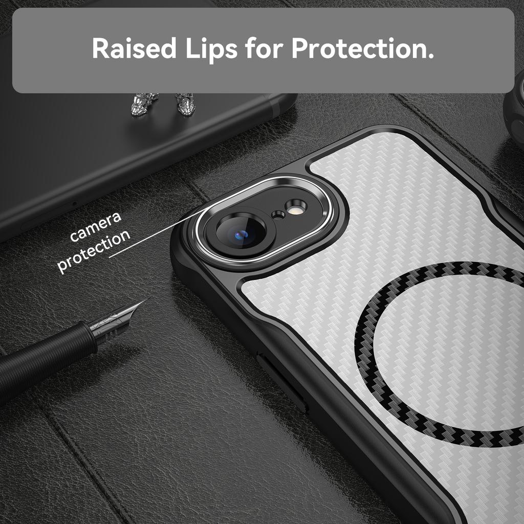 For iPhone 16e Case TPU+PC Carbon Fiber Phone Cover Compatible with MagSafe