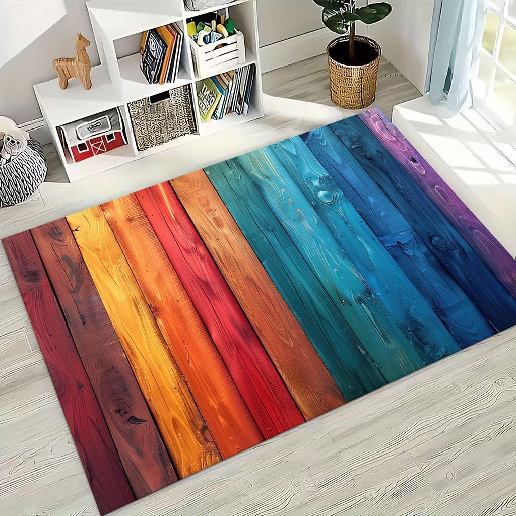 Rainbow Retro Wooden Board Black Brown Wood Grain Rug for Bedroom Living Room Sofa Home Doormat Decor,Large Non-slip Floor Mat