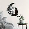 Black Cat Moon Wall Decor Metal Wall Art Moonflower Inspired Hanging Ornament