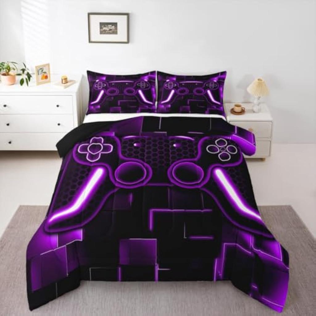 2/3pcs Bedding Set Game Console Comforter for Kids Girls Teen 3D Black Gamepad Gaming Bed Sets with 1duvet Cover +2 Pillowcases