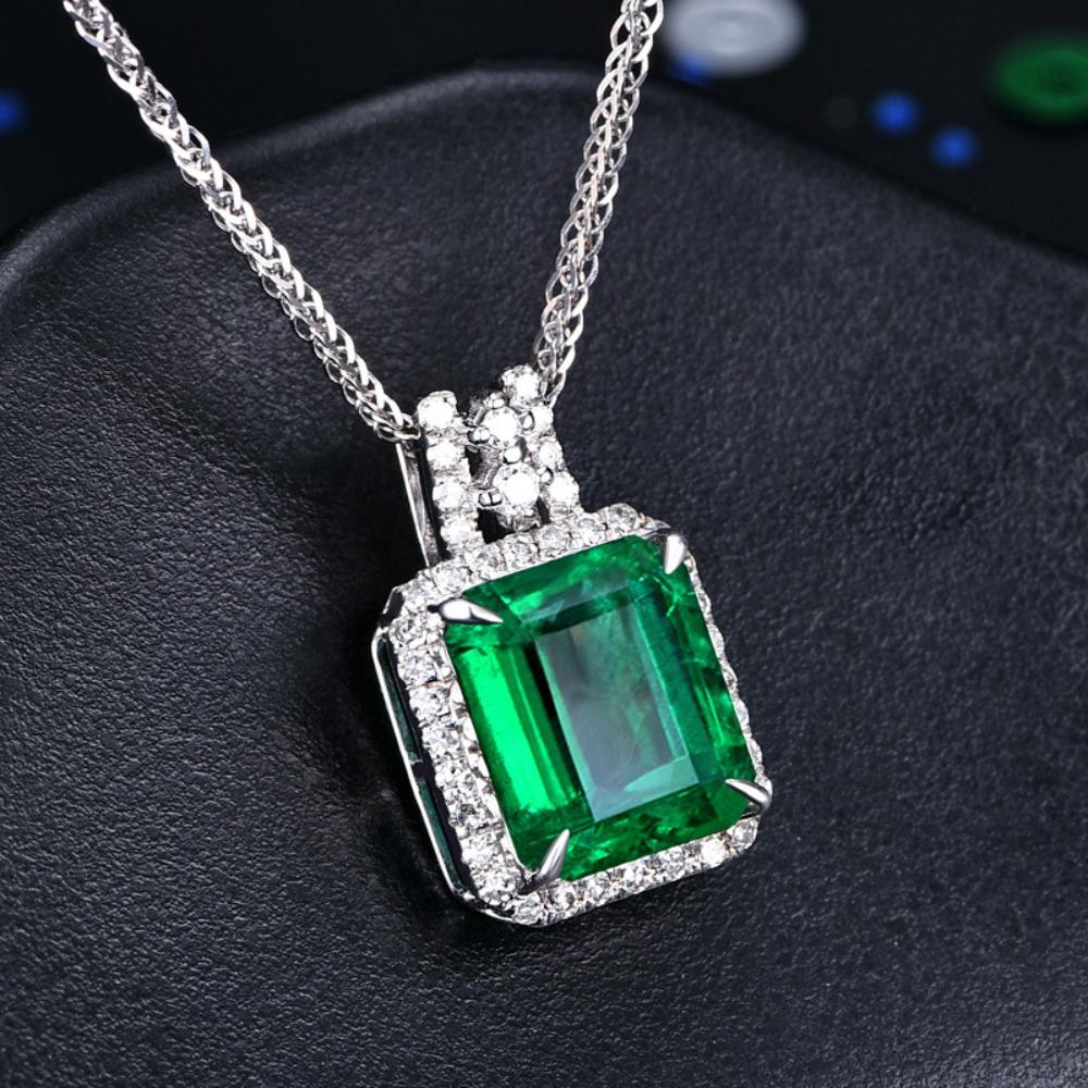 Emerald Princess Cut Pendant Luxury Party Engagement Zircon Necklace Jewelry