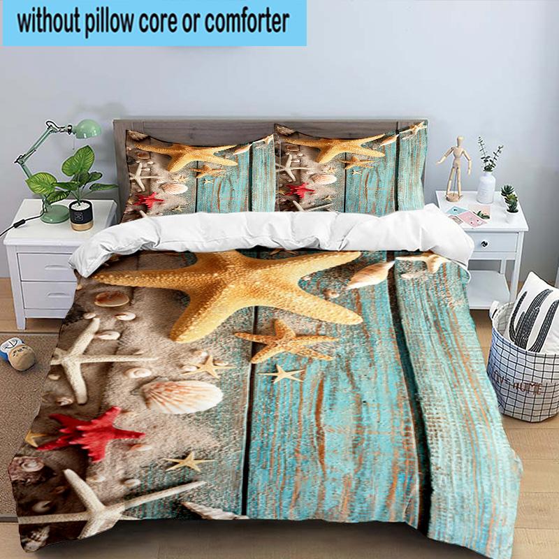 Ocean Starfish Shells 3pcs Bedding,Including 1pc Duvet Cover And 2pcs Pillowcases Perfect for Christmas,Ideal for Bedroom, Dormitory