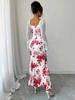 Women Fit and Flare White, Red Maxi/Full Length Dress