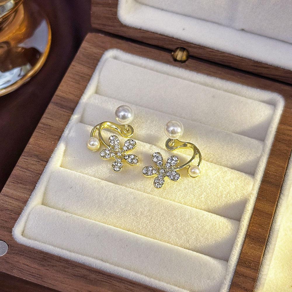 Boucles d'oreilles clous Petite Perle Aiguille Argent Tempérament Haut de gamme Géométriques Boucles d'oreilles pour Trou d'oreille Mignonnes Serties de Diamants Boucles d'oreilles Personnalisées