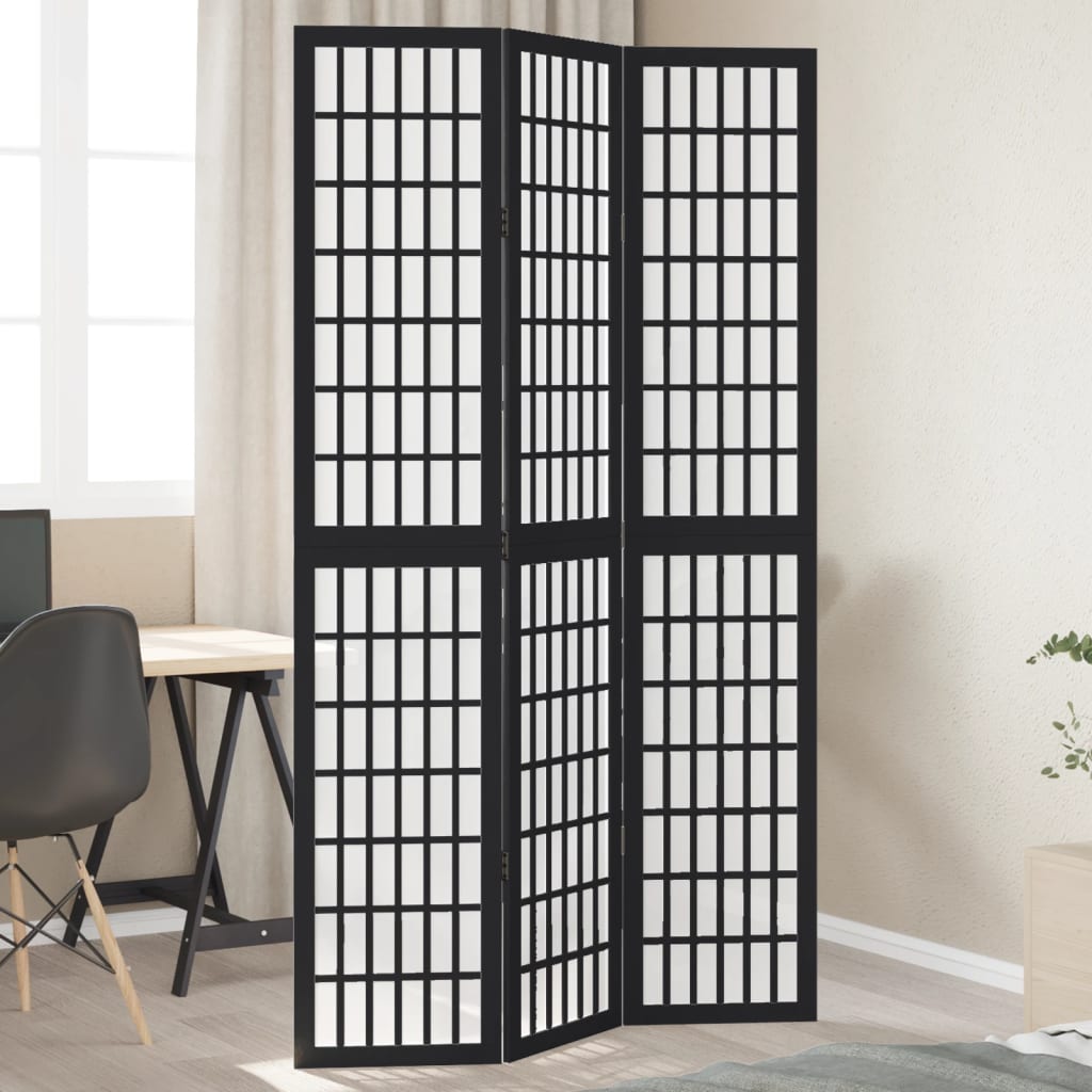 Vidaxl Room Divider, 3-Panel, Black, Solid Paulownia Wood