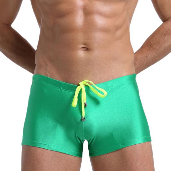 Low Rise High Elasticity 3D Cutting Swimming Trunks Men Solid Color Drawstring Swim Shorts Beachwear