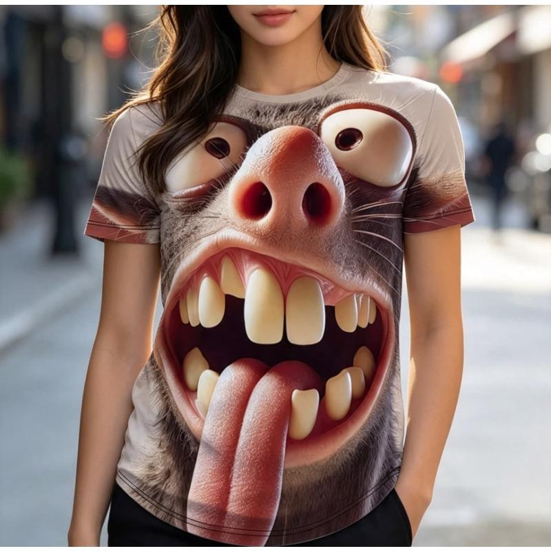 New Fashion 3d Digital Printing Women's V-neck Short Sleeves