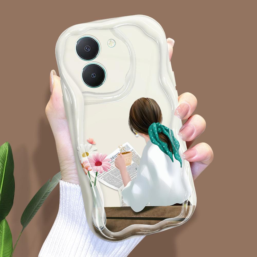 Uroczy wzór kreskówki Kremowa tekstura Obudowa Falista krawędź Miękki silikonowy pokrowiec Etui na telefon do Vivo