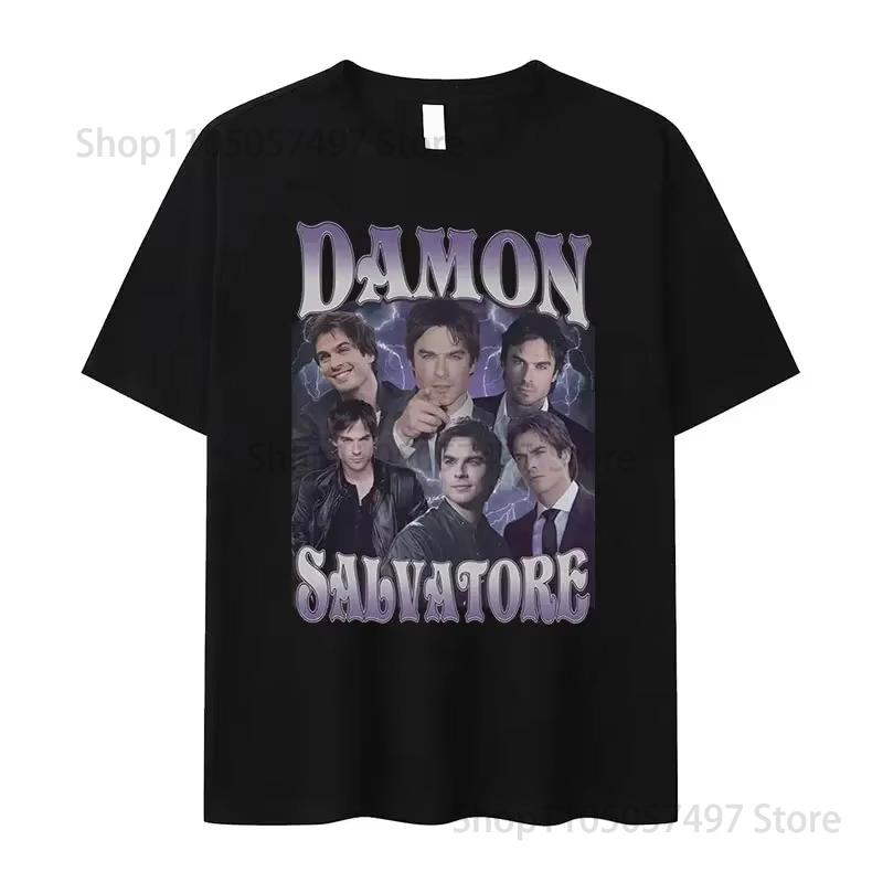 Damon Salvatore Ian Somerhalder Tv Show Tshirt For Women Summer Tops Tshirts Oneck Women Clothing Streetwear Female T Shirt