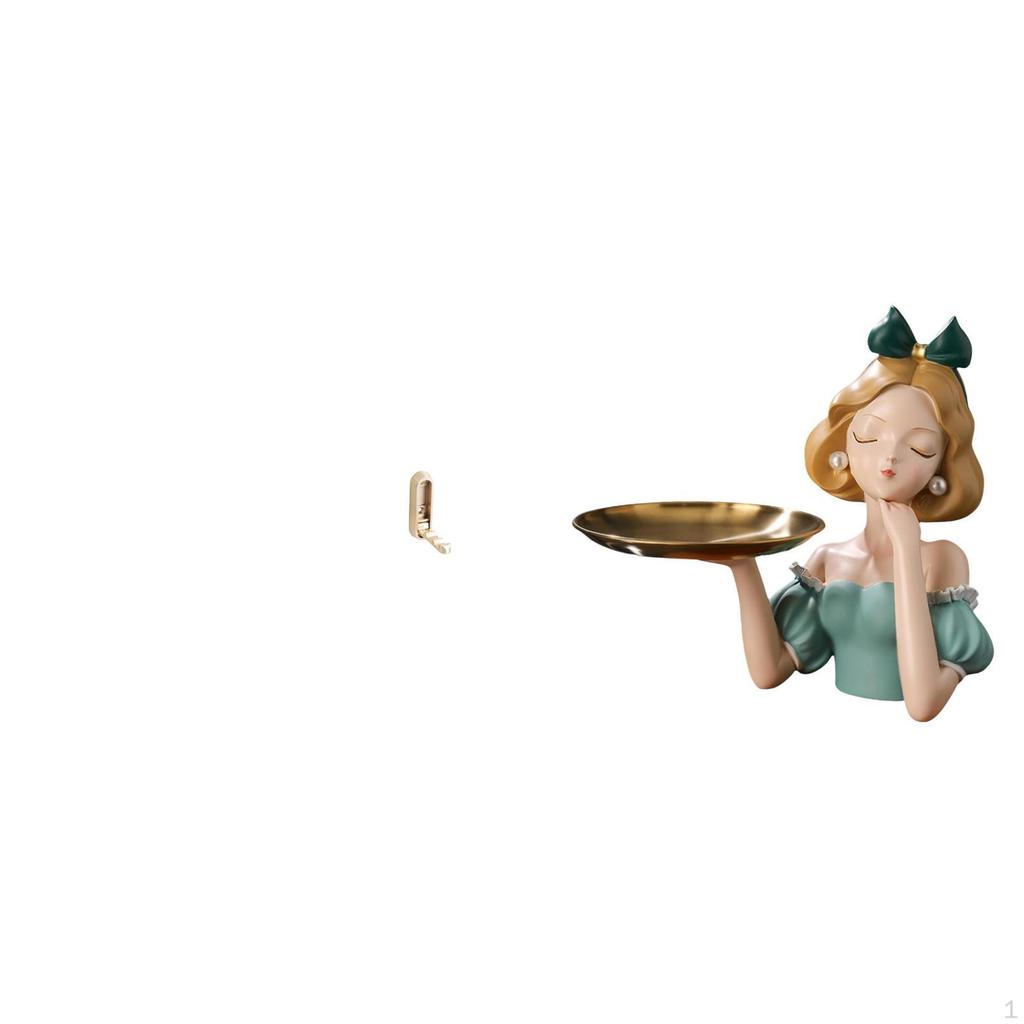 Folding Wall Hook Clothes Organizer And Resin Princess Statue Key Holder Tray Modern Art