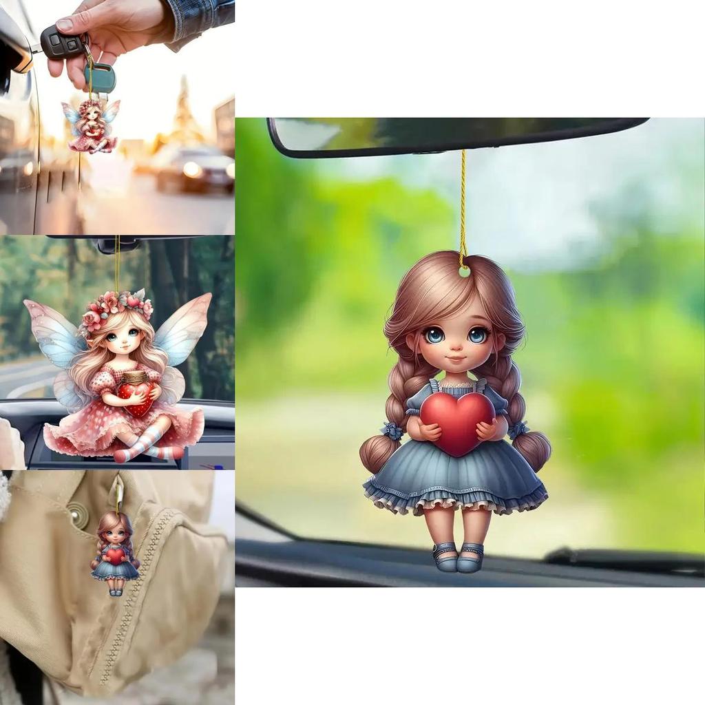 Unique Acrylic Car Pendant Charming Cartoon Design Versatile Home Decor Accessory