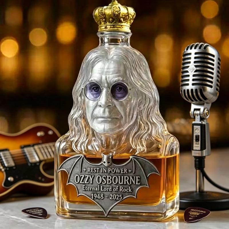 Ozzy Osbourne Memorial Whiskey Decanter - "Eternal Lord of Rock" Collectible Liquor Bottle, Bar Decor for Rock Fans