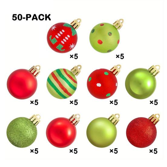 Yousheng 50 Pcs Christmas Balls Ornaments 1.6" Small Shatterproof Plastic Baubles Red Green Xmas Tree Hanging Balls Decoration for Tree Wreath Garland