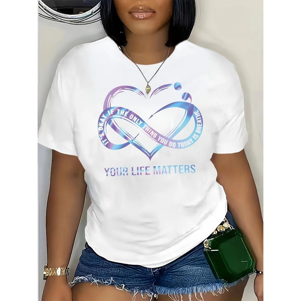 Damen Baumwolle Kurzarm T-Shirts Dein Leben Zählt Damen T-Shirt Inspirierendes Grafisches Lässiges Schwarzes Oberteil
