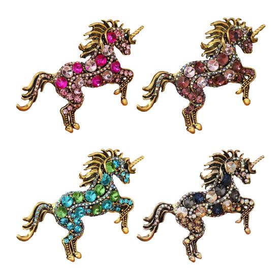 Broche Style Rétro Strass Étincelants Incrustés Design Cheval Broche Épinglette Revers de Col de Costume Badge Accessoire Élégant
