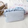 Gingham Plaid Ruffle Edge Makeup Bag Large Capacity Toiletry Bag Plaid Pattern Cosmetic Bag  Travel