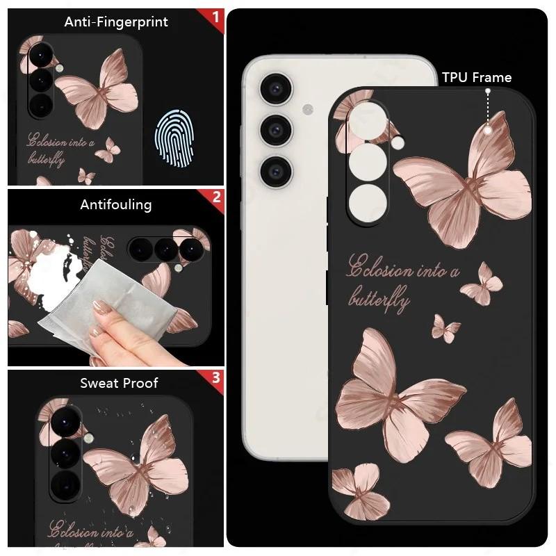 Rankinis dirželis su drugelio raštu dėklas Samsung Galaxy S25 S22 S23 S24 Ultra S23 FE A55 A56 A54 A36 A15 A16 minkštas silikoninis dangtelis