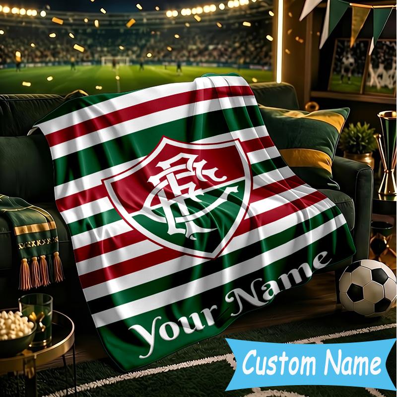 Custom Name Fluminense Fc Crest Flannel Blanket, Use for Birthday/Holiday Gift, Soft Blanket for Sofa/Bed/Camping/Office, Home Decor