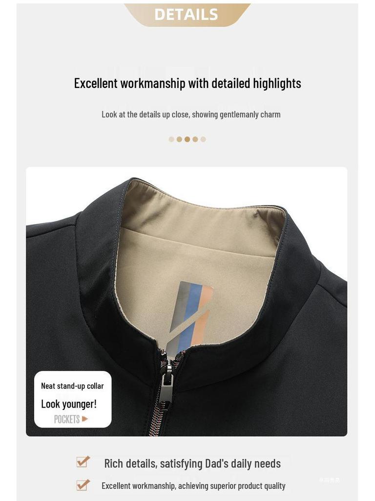 Men's Stand Collar Solid Color Casual Business Jacket for Mid-Aged & Young Adults