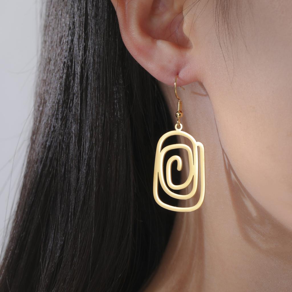 Teamer Einfache Geometrische Spirale Runde Quadratische Hängende Ohrringe für Damen Mädchen Mode Minimalistisch Edelstahl Zirkon