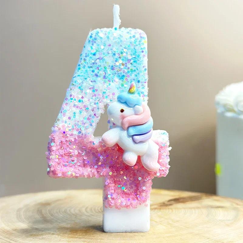Unicorn Birthday Candles 0-9 Number Pink Blue Cake Candle Fashion Cartoon Anime Topper Party Cute Decoration Animal