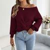 Women's Casual Color Off-Shoulder Knot Long Sleeve Sweater for Everyday Wear