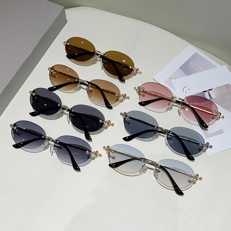 Rimless Oval Sunglasses Women  New in Fashion Vintage Decor Shades Trendy Brand Designer Gradient Casual Sun Glasses