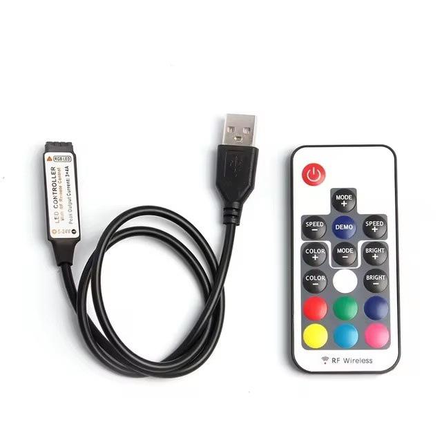 

USB Mini RF 17-Key Wireless LED Strip Light Controller - RGB Multicolor Remote, 5V.