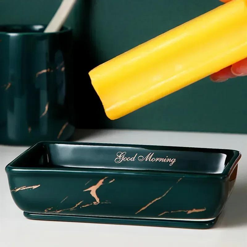 Light Luxury Soap Holder Ceramic Rectangle Household Bathroom Accessories Soap Dish Holders Restroom Organizer Kitchen Storage