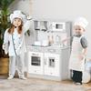 Kids Wooden Toy Kitchen Pretend Play Cooking Playset w/ Sound & Light Effect, Battery Operated Cooktop, Ice Machine, Marble Pattern Countertop