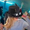 Gothic Hat Costume Top Hat Costume Headgear with Rose Removable Goggles Chain for Men Movie Props Cosplay Halloween Party