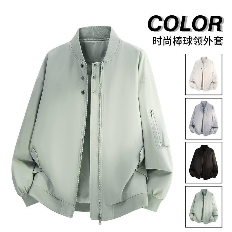 Mens High Street Stand Collar Workwear Pilot Jacket Baseball Style Loose Fit Casual Outerwear