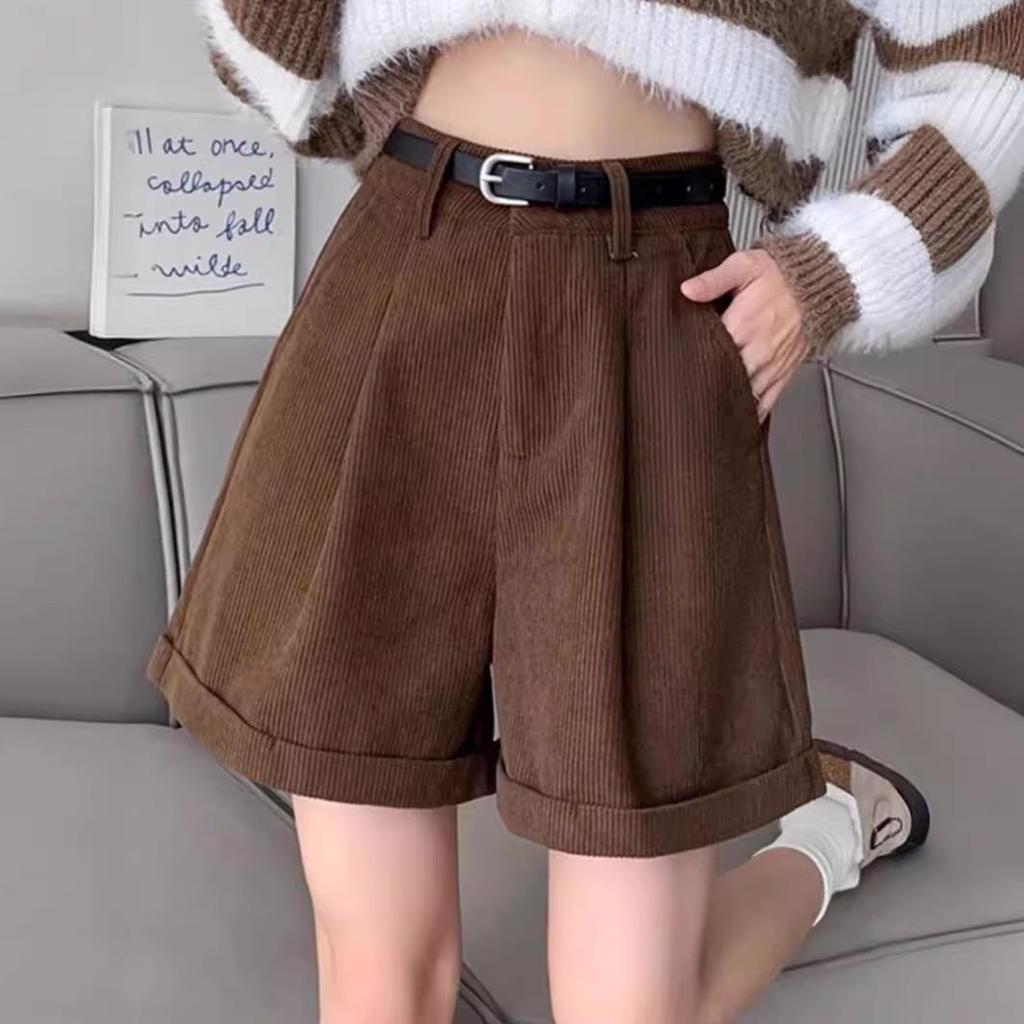 Damen High Waist Khaki Cord A-Linien Booty Shorts - 2025 Herbst/Winter Kollektion