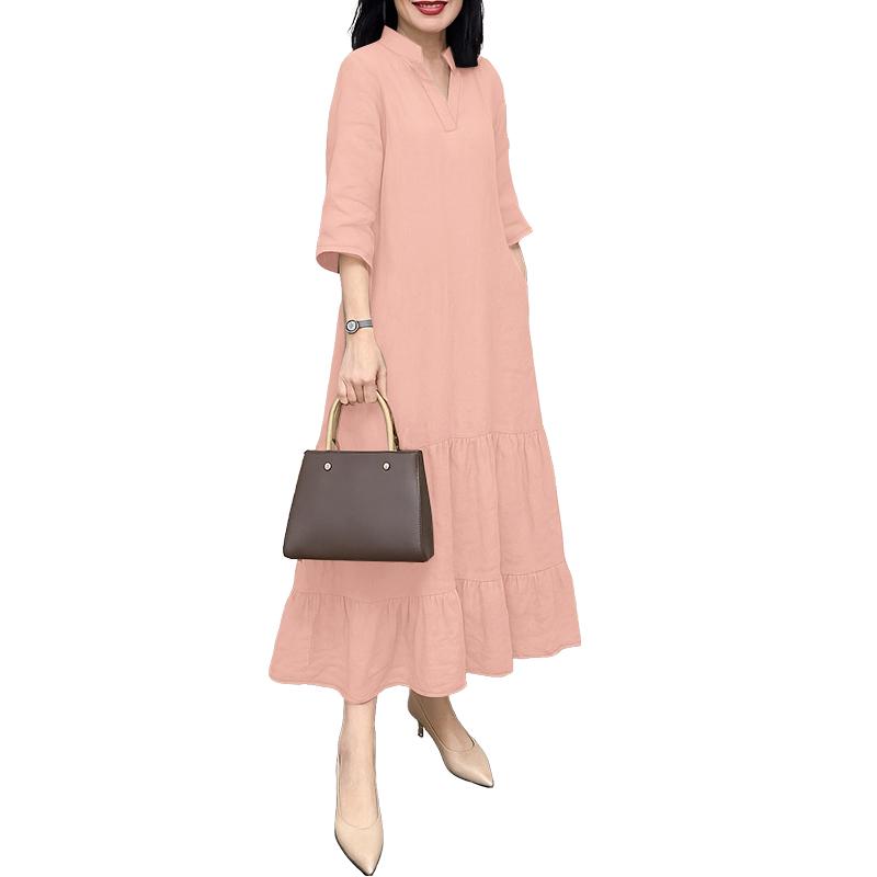 

ZANZEA Women Loose Casual V-Neck Solid Color 3/4 Sleeve Long Dress 5XL