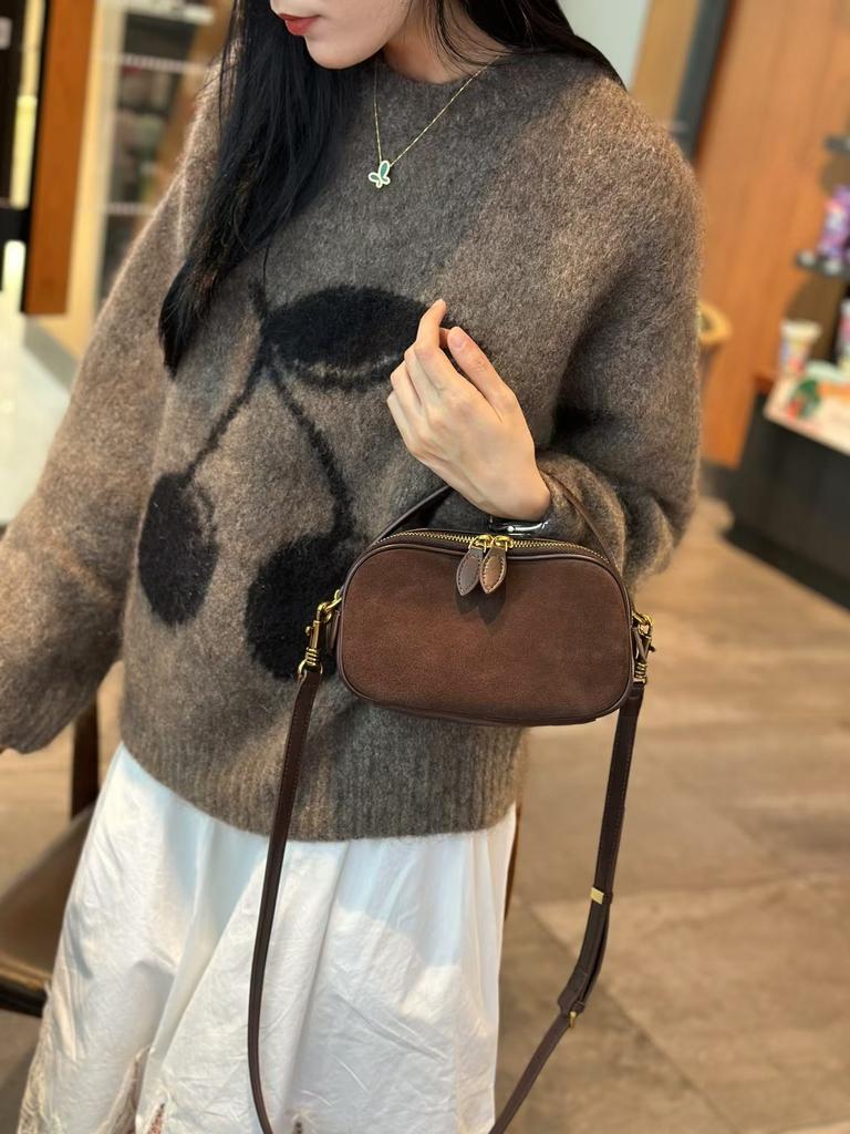 Women's Genuine Leather Small Crossbody Bag - Square Matte Leather Phe Bag, Girl's Fashi Lightweight Shoulder Bag