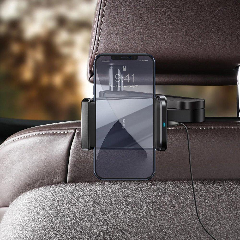 Baseus 15W Qi Wireless Charging Car Headrest Phone Mount - Black (Model WXHZ-01)