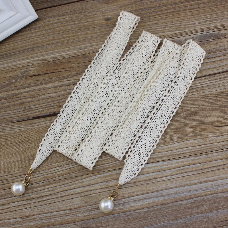 

Versatile lace fabric decorated pearl waist chain - perfect for accentuating the waist of your women s dresses with a knotted waist cord бежевий