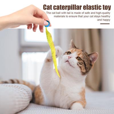 Interactive Bouncy Ball with Tail Colorful Fuzzy Worm Bouncy Ball Cat Toy Rainbow Worm Cat Chasing Toy for Indoor Cats