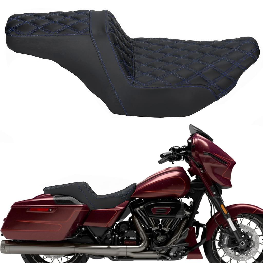 Driver Passenger Two-Up Seat Stepped Type with Diamond Pattern Stitching for Harley CVO Road Glide Street Glide Ultra FLHXU