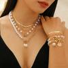 1 Ensemble Bracelet Collier Boucle OT Chaînes Cubaines Perles Imitation Collier à Longueur Réglable Bijoux à Superposer Cadeau