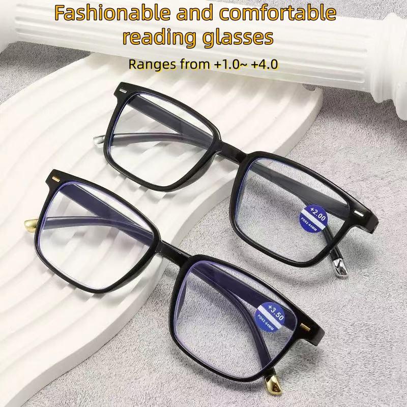 

2pcs European and American fashionable reading glasses, lightweight anti blue light and anti eye fatigue reader, suitable for bo +100