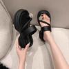 Thick-bottomed beautiful cool slippers for women's summer wear new sets of toe rhinestone muffins, seaside beach slippers