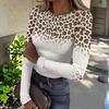 Women's Slim Fit Leopard Print Long Sleeve Round Neck Pullover T-Shirt